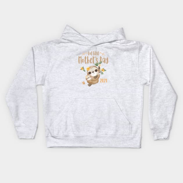 Cute Sloth Mom and Baby Mothers Day 2021 Kids Hoodie by ArtedPool